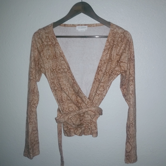 Lovers and Friends S Snake Tan Wrap Top Jumpsuit Look Pants Set 2-Piece - Picture 5 of 13